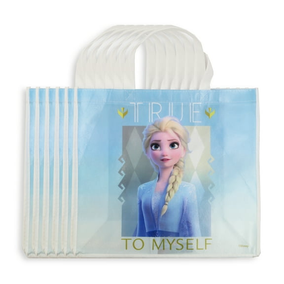 Disney Frozen Elsa Medium Reusable Tote Bag - Non Woven Medium Tote Bag with True To Myself Print, Silver Foil Trim Reusable Bag For Kids, Grocery Bag, Birthday Gift Bag, Party Favors - 15 x 5.25 Inch