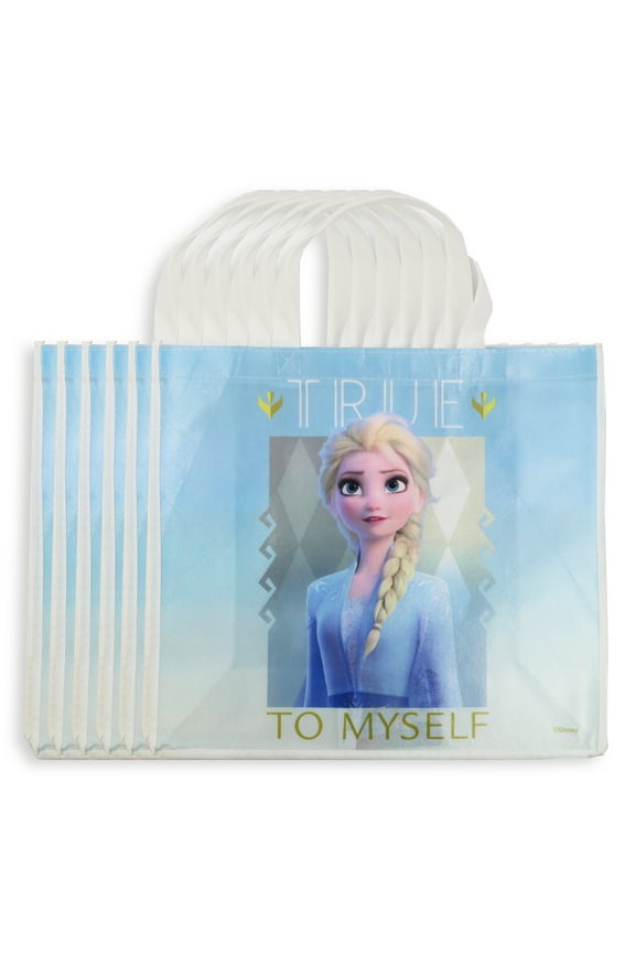 Disney Frozen Elsa Medium Reusable Tote Bag - Non Woven Medium Tote Bag with True To Myself Print, Silver Foil Trim Reusable Bag For Kids, Grocery Bag, Birthday Gift Bag, Party Favors - 15 x 5.25 Inch