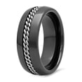 thumbnail image 2 of Black Ceramic 8mm Domed Comfort Fit Ring w/Stainless Steel Ropes Inlay, Size 8.5, 2 of 7