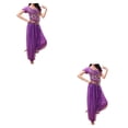 thumbnail image 1 of Sonducket Pantalones de danza del vientre indio para mujer, conjunto de traje con parte trasera de baile, traje de manga profesional, Morado oscuro SG 2piezas, 1 of 6