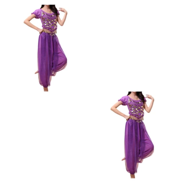 Sonducket Pantalones de danza del vientre indio para mujer, conjunto de traje con parte trasera de baile, traje de manga profesional, Morado oscuro SG 2piezas