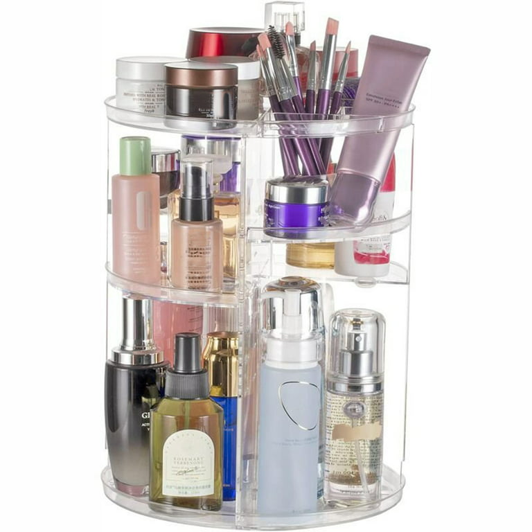 Makeup Organizer 360° Rotating Clear Acrylic Spinning Makeup Holder 3 Tiers  Cosmetic Organizer Stand Large Capacity Cosmetic Storage Display Case with