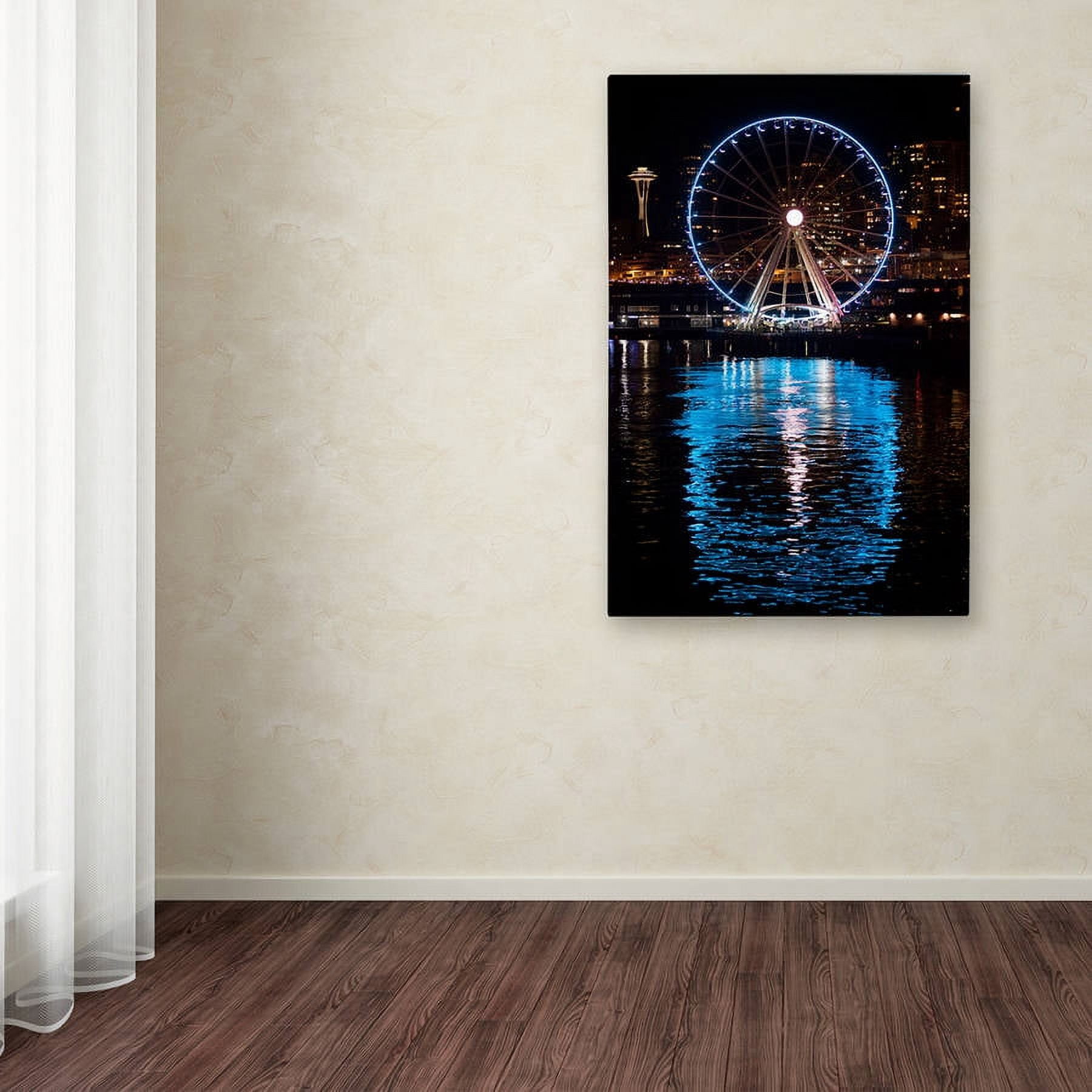 Trademark Fine Art "Seattle Waterfront at Night" Canvas Art by Yale Gurney