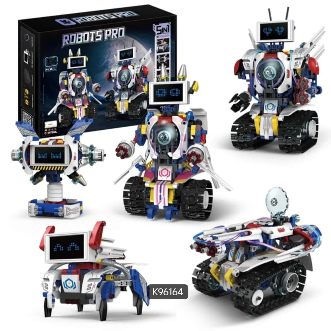 ROBOTS PRO 5-in-1 Transforming Robot Building Kit K96164 with App and 2.4GHz Remote Control for Coding Learning