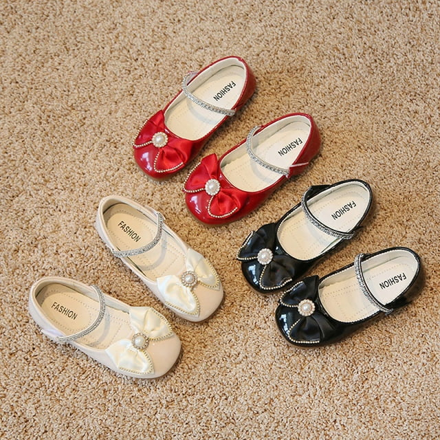 CAICJ98 Kids Shoes Fashion Spring Summer Children Sandals For Girls Flat Open Toe Rhinestone Solid Bowknot Princess Style,Red