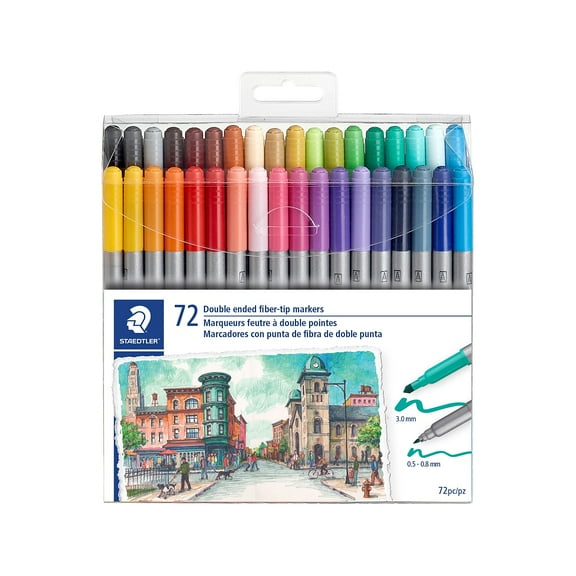 STAEDTLER Duo Fiber-Tip Pens, Assorted Colors, 72 pack
