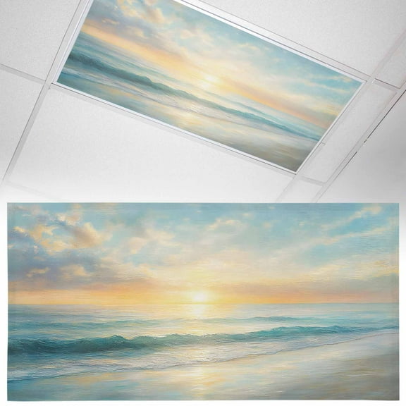 1 Pack Beach Sunrise Fluorescent Light Covers for Ceiling Lights Ocean Sky Sea Water Wave Magnetic Ceiling Light Covers Overhead Light Filters for Office Classroom Home