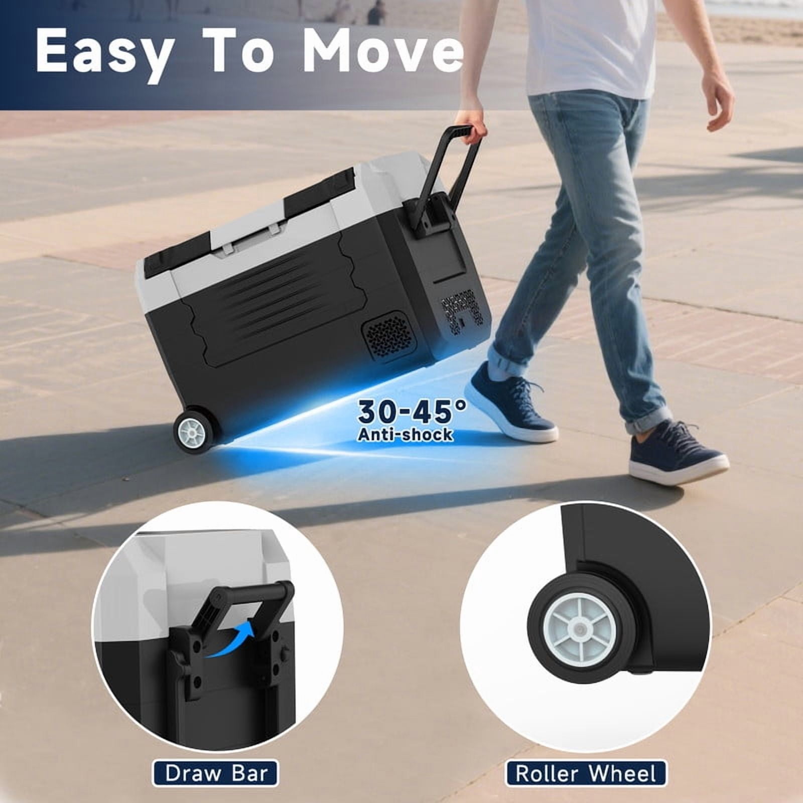 TopAutoGear Car Fridge Portable 12V Refrigerator 47 Quart Electric Cooler with 12/24V DC&110-240V AC for Truck Van RV Camper SUV, Portable Freezer with Wheels for Camping Boat Travel, -4~68°F (35L)