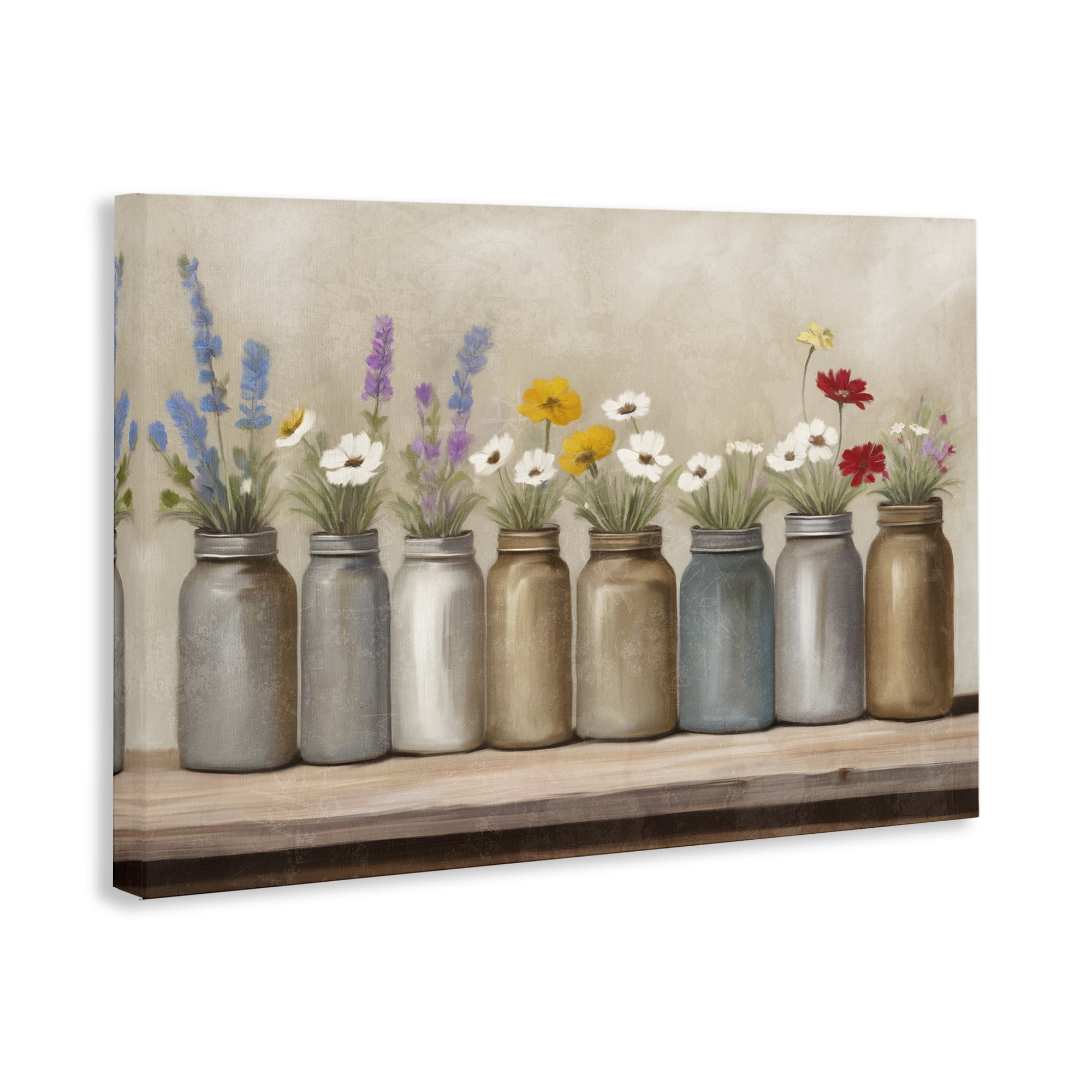 Stupell Industries Jars with Wildflowers Plants & Flowers Painting Wrapped Canvas Art Print Wall Art, 30 x 20