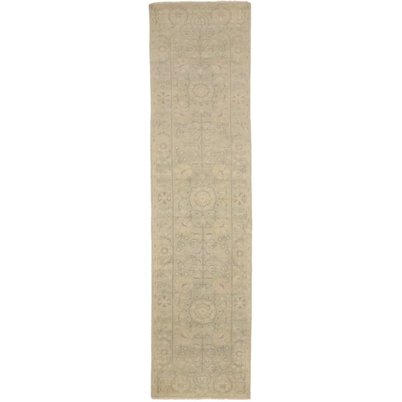 Green Floral Transitional 2'4X9'9 Oriental Runner Rug