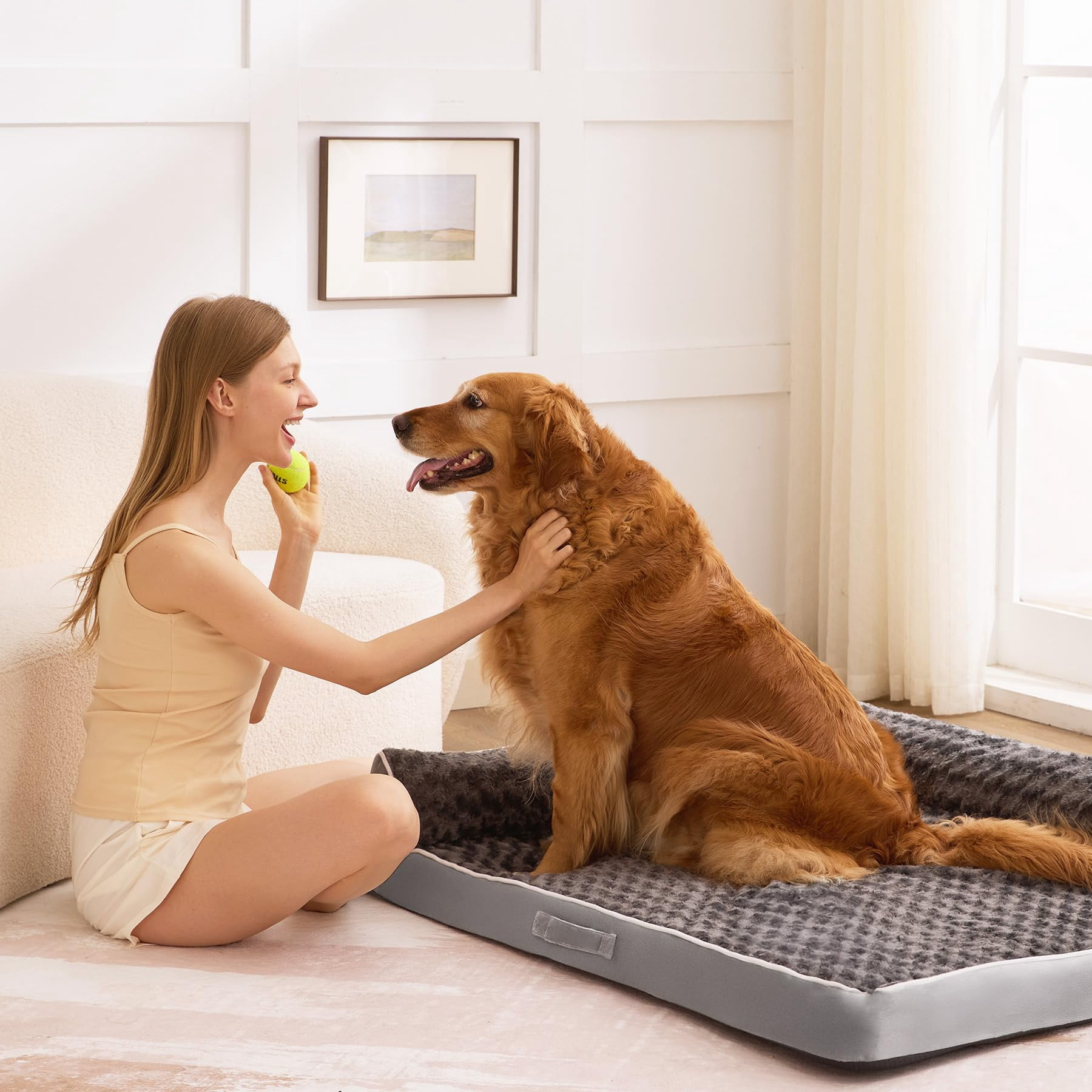 Dog Beds Large Sized Dogs  Xl For 42"x30"x7.5" Waterproof Pet Bed With Washable Cover L-shaped Couch Portable Handle Grey