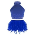 thumbnail image 2 of Linjinx Kids Girls 2 Piece Jazz Latin Ballroom Dance Outfits Shiny Rhinestone Halter Crop Tops with Blue 12, 2 of 4
