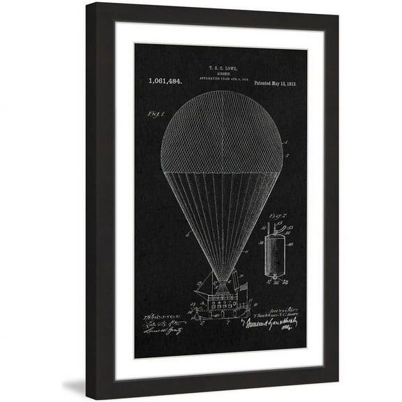 "Airship 1913 Black Paper" Framed Painting Print