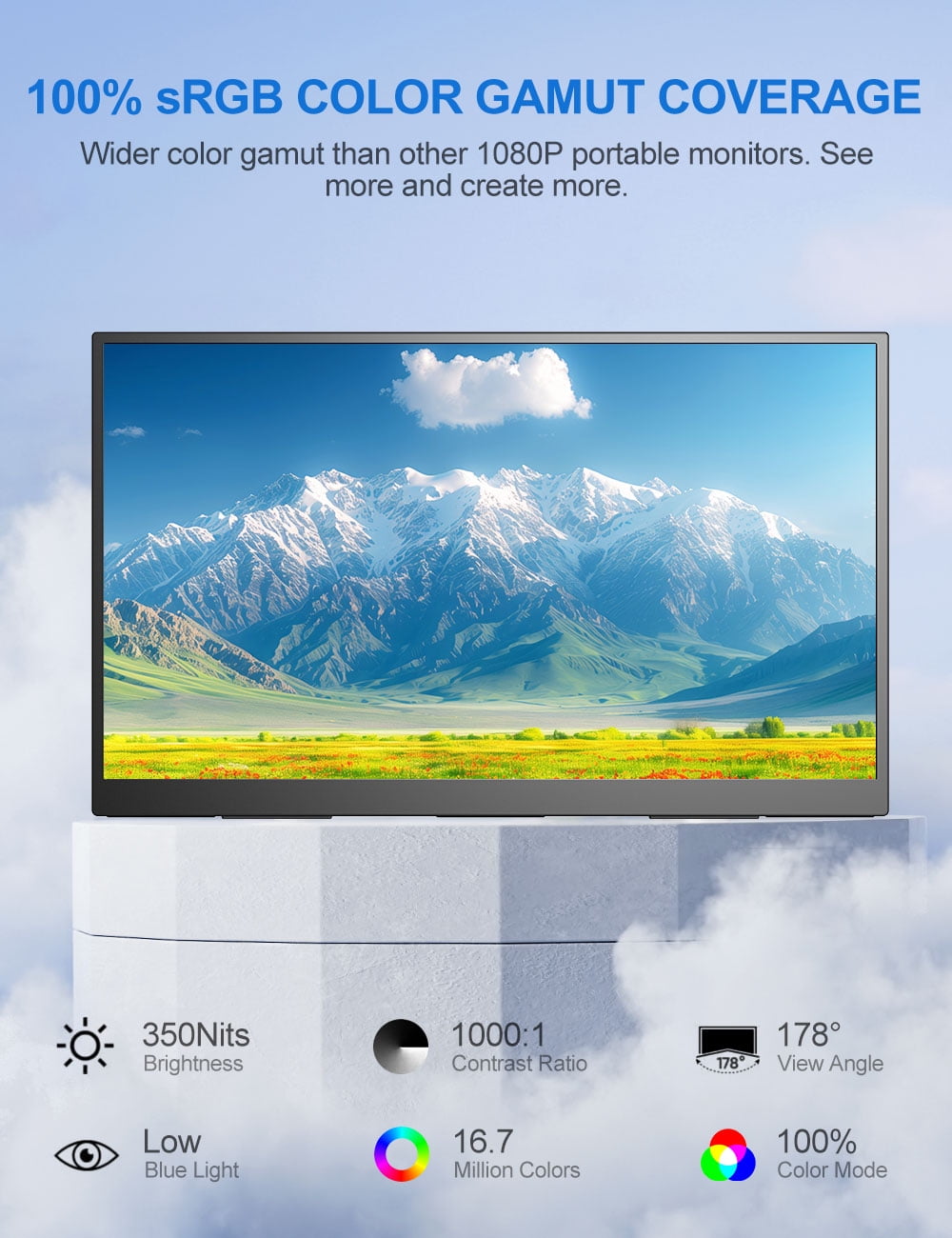 UPERFECT - Portable monitor 18.5" FHD 1080P 120HZ Gaming Monitor W/ Adjustable Stand USB-C Mini HDMI External Monitor