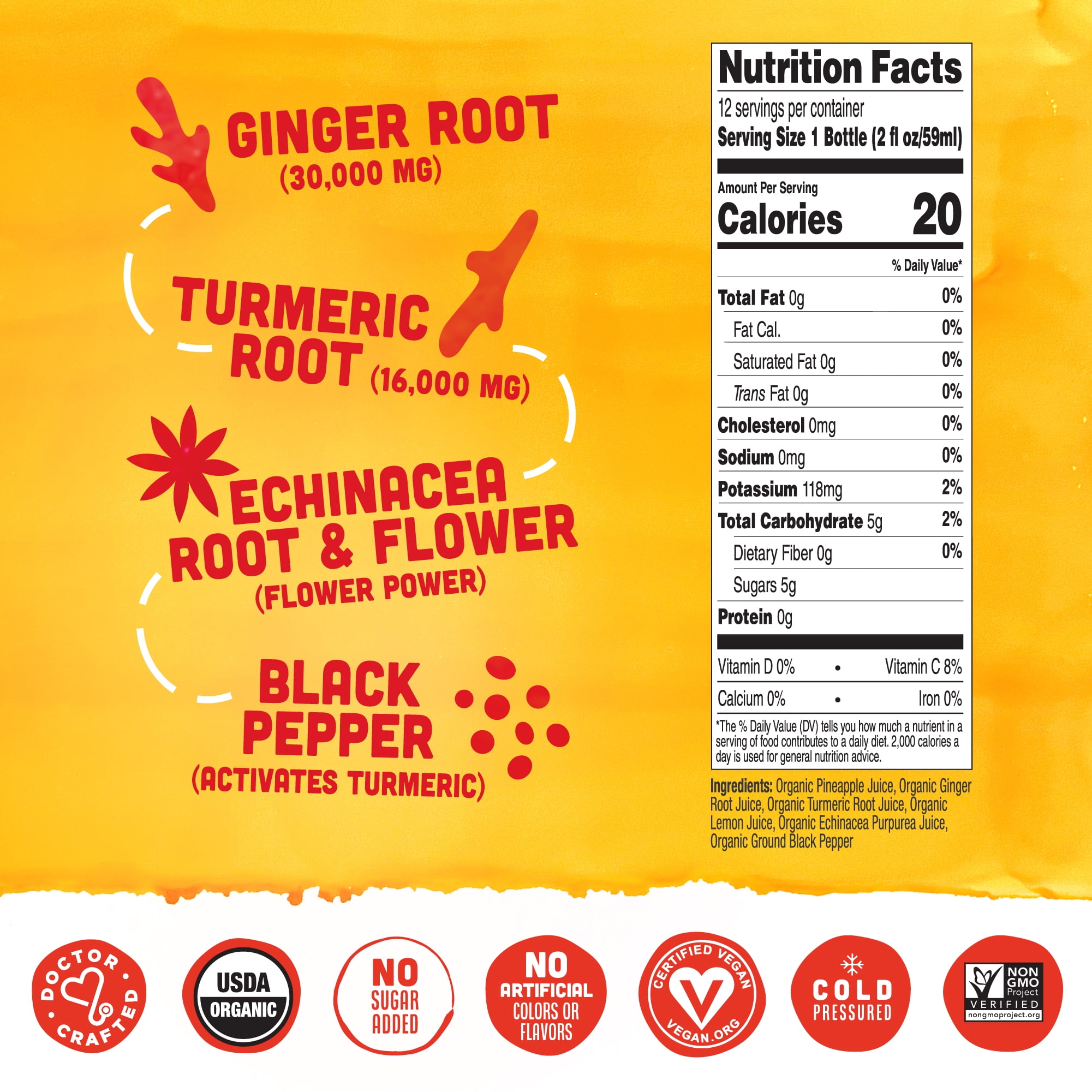 Vive Organic Immunity Boost - Original (2oz, 12 Count) Proactive Wellness Shot -Strengthen Immune Support - Cold Pressed Blend of Superfoods with Ginger, Turmeric, Echinacea & Juices
