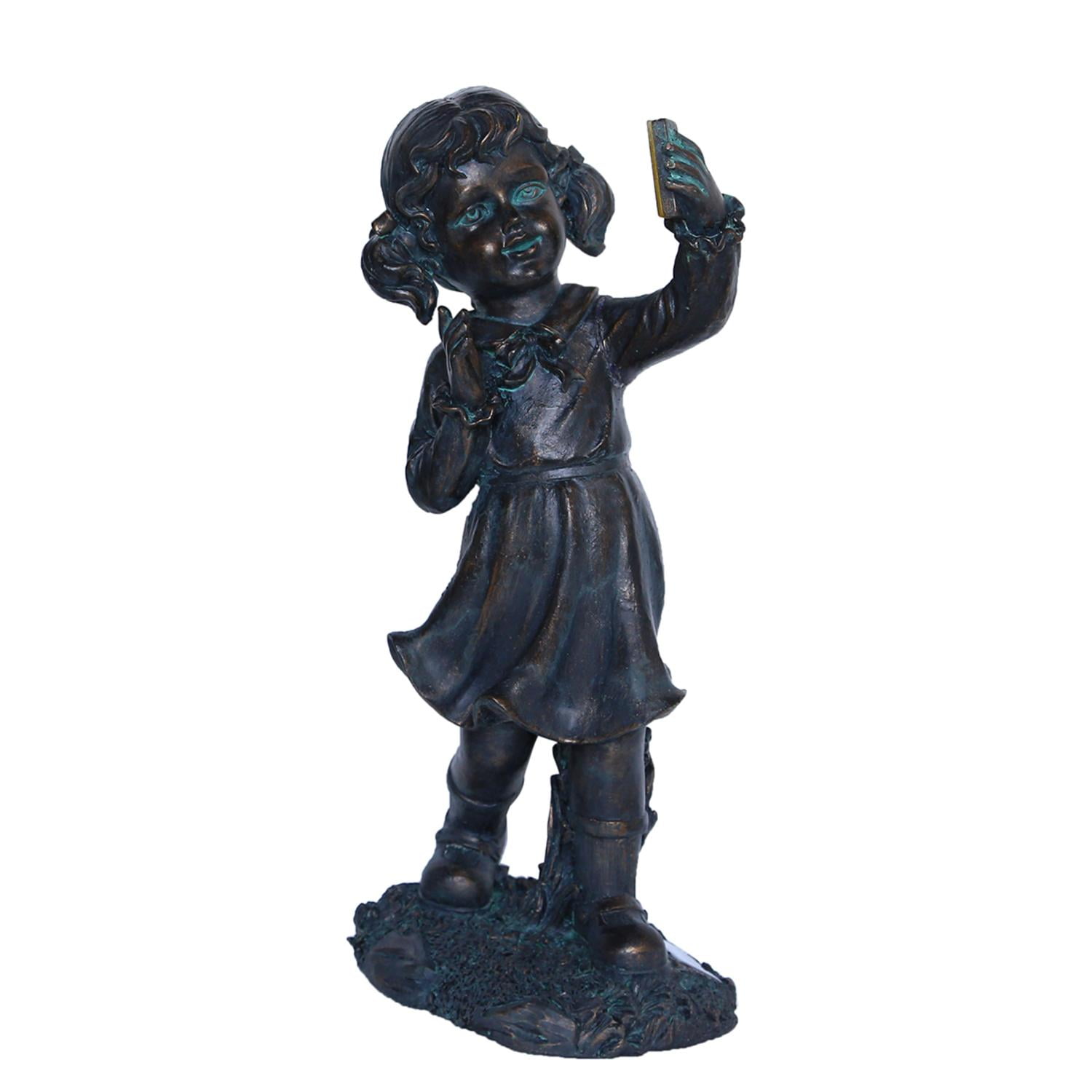 Northlight 18" Distressed Black & Bronze Girl with Cell Phone Solar