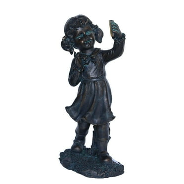 Northlight 18" Distressed Black & Bronze Girl with Cell Phone Solar Powered LED Lighted Outdoor Patio Garden Statue