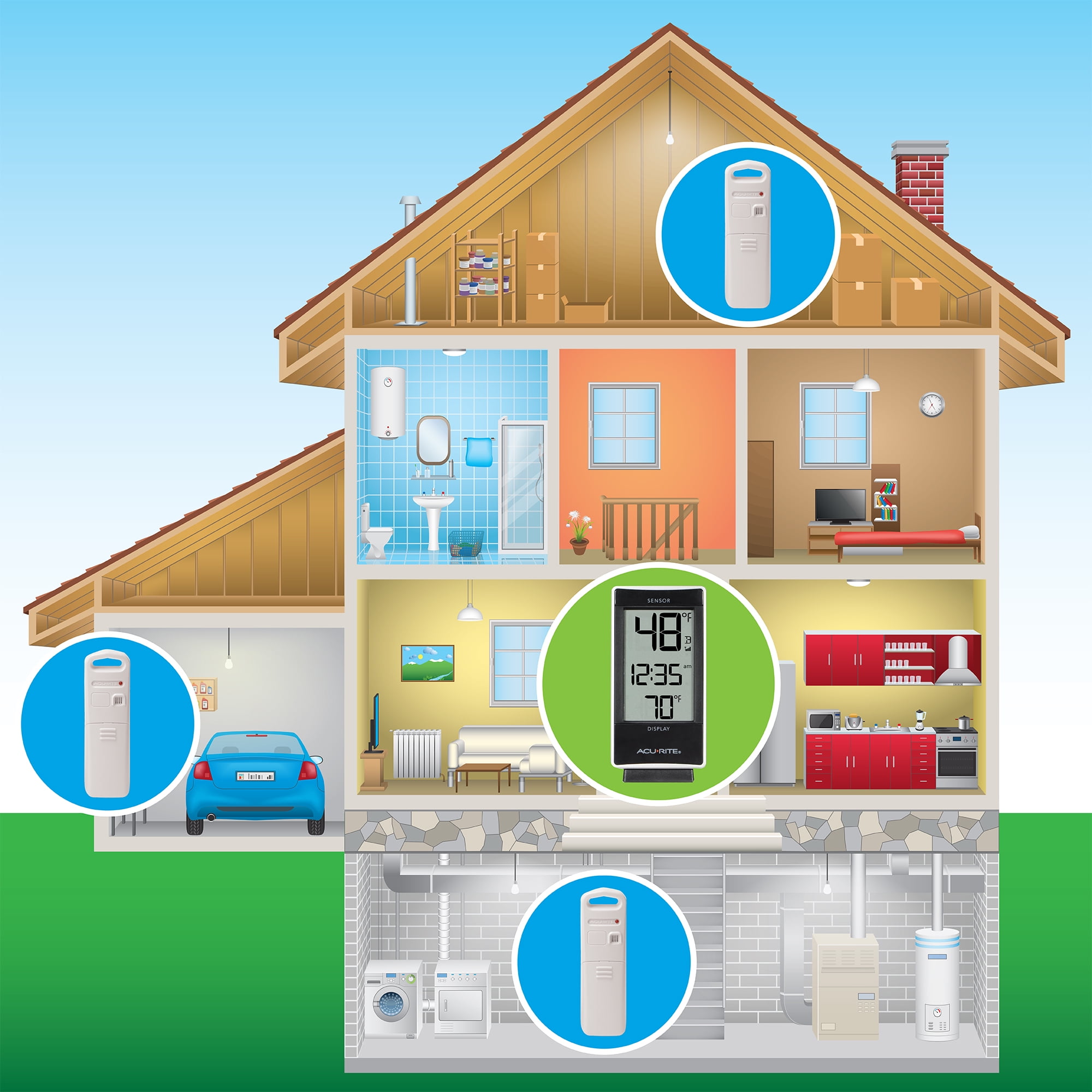 AcuRite 01090M Multi-Sensor Thermometer with 3 Indoor/Outdoor Temperature Sensors