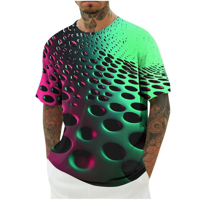 Mens Camisas de Manga Corta Impresión Casual Deportes Cuello Redondo Blusa, Poliéster Ligero para la Primavera Verano Al Aire Libre Uso Diario