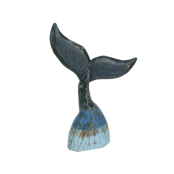 Sculpture de Queue de Baleine en Bois Sculpté Bleu Côtier Exquis - Statue de Table de 16 Pouces de Haut Idéale pour la Décoration Nautique, les Maisons de Plage et les Espaces à Thème Côtier