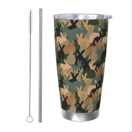 

KLL Camouflage Rabbit Print 40oz Stainless Steel Insulated Car Cup with Spillproof Lid - Keep Your Drink Hot or Cold on the Go-Straw Two-piece Set