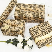 Totil Black Happy Birthday Wrapping Paper for Boys Men Women Girls Kids Recycled Gift Wrapping Paper 20 x 28 inches Brown Kraft Folded Paper for Birthday Occasions