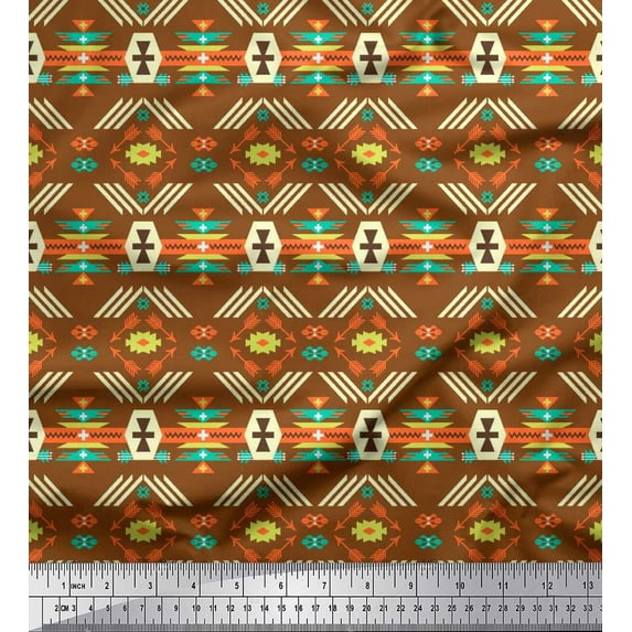 Soimoi Silk Fabric Geometric Southwestern Print Sewing Fabric Yard 42 Inch Wide
