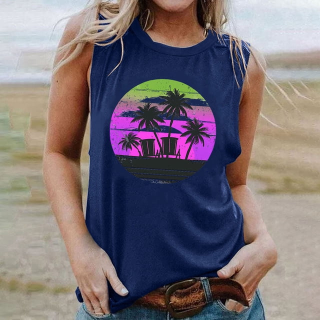 lSLJS Blouse Sans Manches Imprimée Mode Décontractée pour Femmes, Col Rond, Pull-Over Slim, Débardeurs pour Femmes