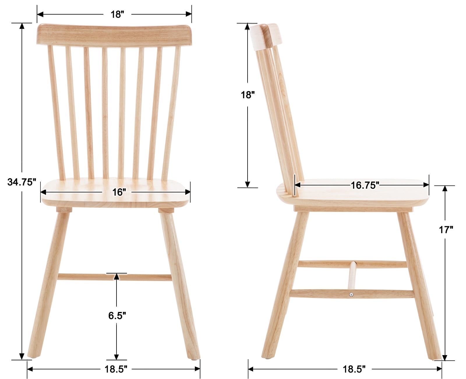 Dayalane Farmhouse Windsor Dining Chairs Set of 2, Solid Wood Spindle Back Dining Side Chairs, Mid-Century French Country Oak Kitchen Chairs for Dining Room Living Room Kitchen Restaurant, Natural