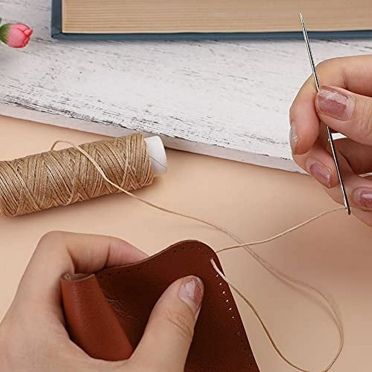 Yards Waxed Thread with 7 Pcs Leather Needles for Hand Sewing 150D