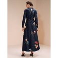 thumbnail image 3 of Multicolor Floral Print Long Sleeve Waist-Cinched A-Line Maxi Shirt Dress For Women, 3 of 7
