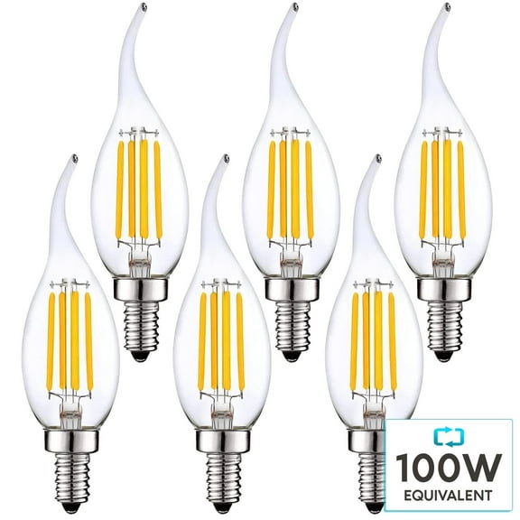 Luxrite 7W Candelabra LED Light Bulbs 100 Watt Equivalent 2700K Warm White 800 Lumens CA11 Dimmable Damp Rated E12 6-Pack