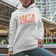 thumbnail image 2 of I Got a Heart Like a Truck, Resilience After a Breakup Quote, Groovy Retro Wavy Text Merch Gift, White Hooded Sweatshirt or Hoodie, Small, 2 of 5