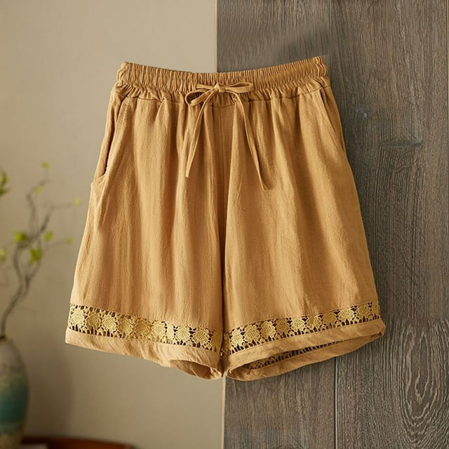 Ailaofu Women's Casual Elastic Waist Lounge Shorts Comfy Stretch Summer Beach Linen Ruffle Shorts