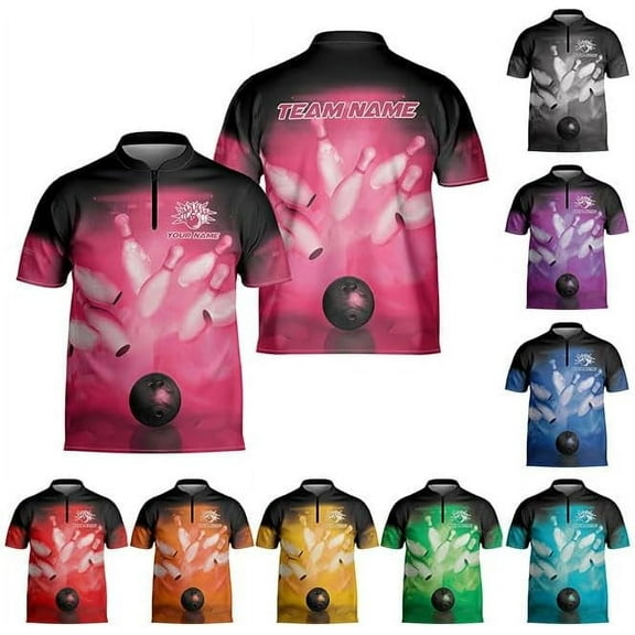 Personalized 3D Bowling Jersey Shirts Unisex Bowling Sport Shirts Short Sleeve Custom Team Shirts for Bowling Lovers (Pink, S)