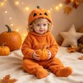 thumbnail image 6 of NOLDARES Halloween Pumpkin Onesie Family Matching Pajamas Plush Snug Hooded Jumpsuit One Piece Loungewear Cosplay Costume(Orange,18-24 Months), 6 of 9