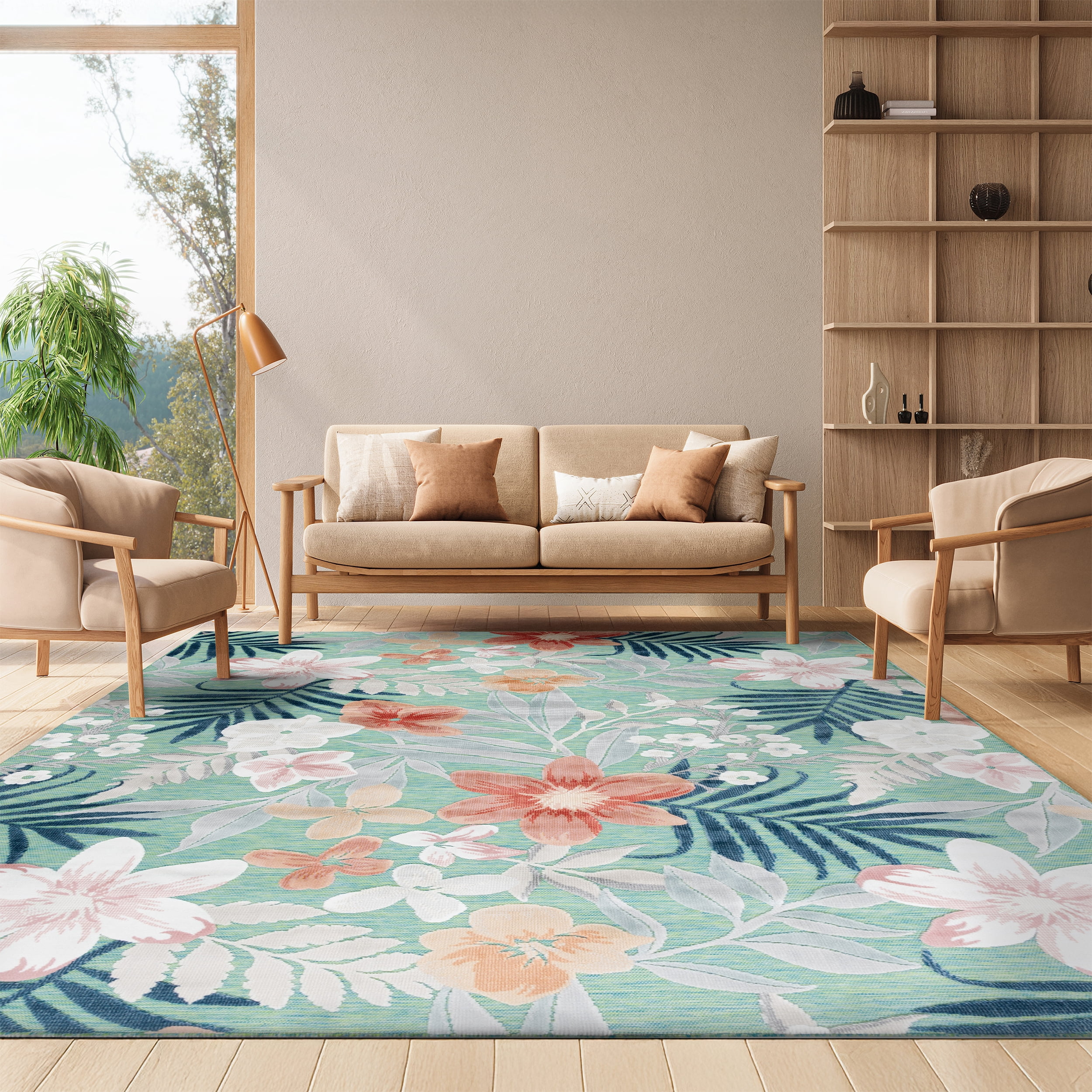 SAFAVIEH Cabana Caris Floral Indoor/Outdoor Area Rug, Green/Rust, 10' x 10' Square