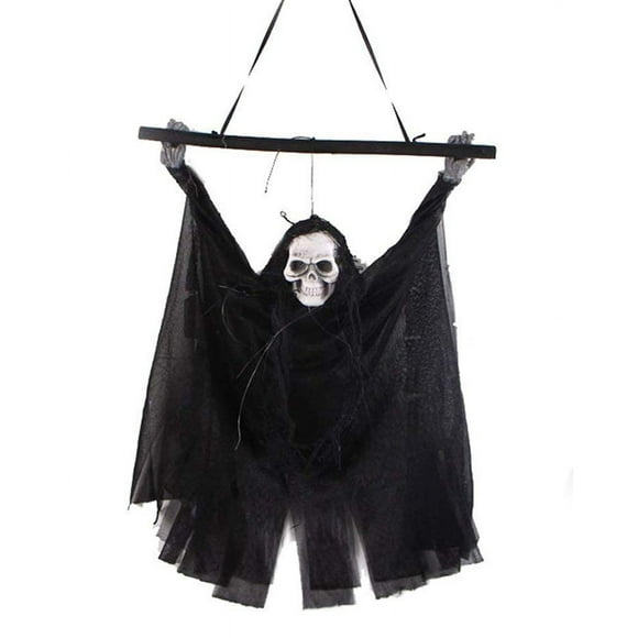 Halloween Flying Ghost with Creepy Scream and Flashing LED Red Eyes Hanging Animated Grim Reaper Skull Party Props Vampire Halloween Decoration (Electric Skeleton Black)