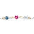 thumbnail image 2 of 925 Silver and 10K Yellow Gold Persian Blue Moissanite Pink Created Sapphire Moissanite and Lab Grown Diamond Tennis Bracelet for Women By Keren Hanan (2.10 cttw, Adjustable up To 9 inch), 2 of 4