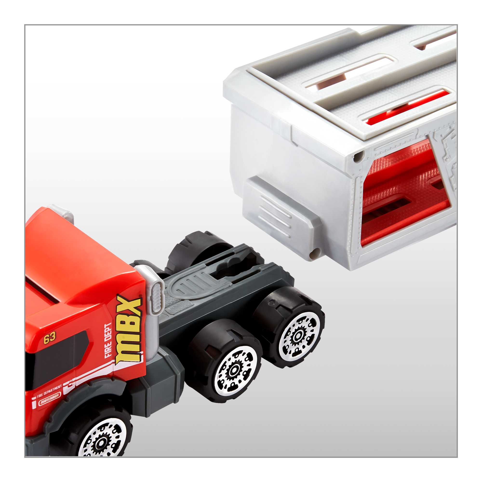 Matchbox Fire Rescue Hauler Playset with Detachable Cab, 1:64 Scale Toy Firetruck & 8 Accessories - image 4 of 10