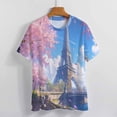 thumbnail image 3 of Blossoming Paris Eiffel Tower Womens Tops Women's Fashion Casual Short Sleeve Flower Print Round Neck Pullover Top Blouse, 3 of 6