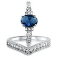 thumbnail image 6 of His Hers Sterling Blue Sapphire CZ Bridal Wedding Band Engagement Ring Set Him Her Thin Blue Line 11/10, 6 of 6