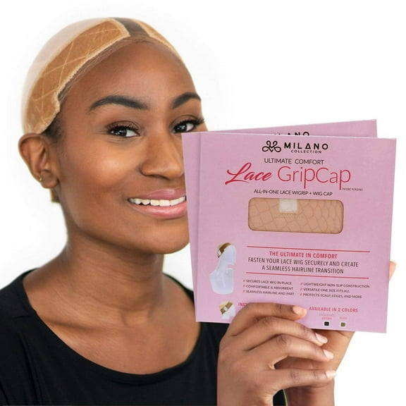Milano Collection Nude Adult Women’s Lace GripCap Wig Grip Band with Wig Cap, Solid Print, One Size, 2 Pack