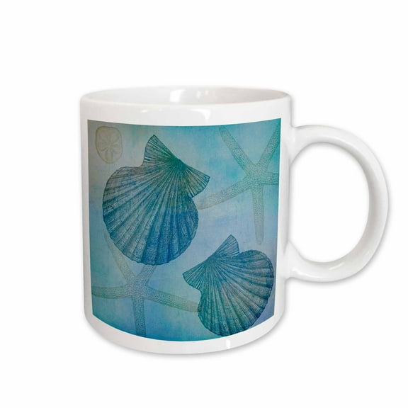 3drose, Aqua Shells and Starfish Beach Themed Art, 15oz Mug