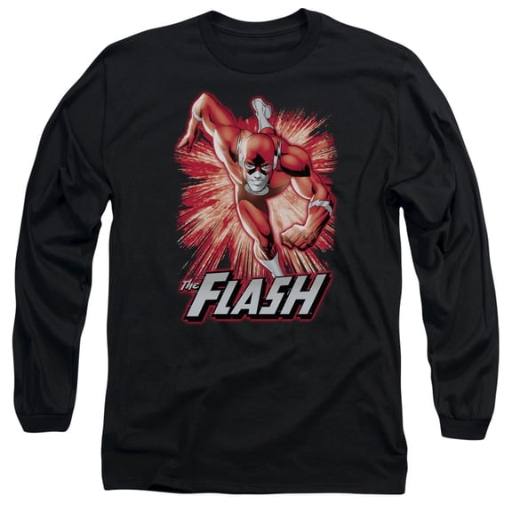 JLA Justice League Flash Red & Gray Long Sleeve Adult 18/1 T-Shirt Black