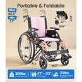 thumbnail image 3 of VOCIC Ultra Lightweight Wheelchair for Adults, Swing-Away Footrests, Aluminum Frame, 300 lbs Capacity, Pink, 3 of 10