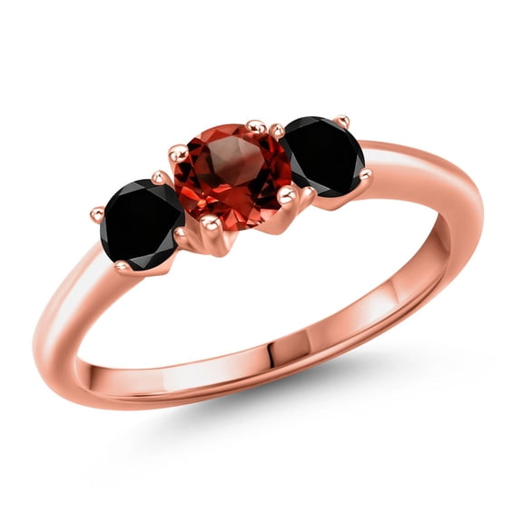 Gem Stone King 18K Rose Gold Plated Silver Red Garnet and Black Diamond Engagement Ring for Women | 1.09 Cttw | Round 5MM | Gemstone January Birthstone | Size 9