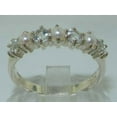 thumbnail image 3 of LBG 925 Sterling Silver Cultured Pearl & Aquamarine Womans Eternity Ring - Size 9.5, 3 of 6