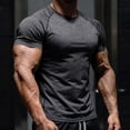 thumbnail image 2 of Mens Short Sleeve T Shirt Summer Muscle Slim Fitted Crewneck Longline Tees Shirts for Gym Workout, 2 of 5