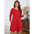 thumbnail image 4 of Chiclily Women's Long Sleeve Casual Dress Red Medium Tunic Dress Loose T-Shirt Dress with Pockets, 4 of 8